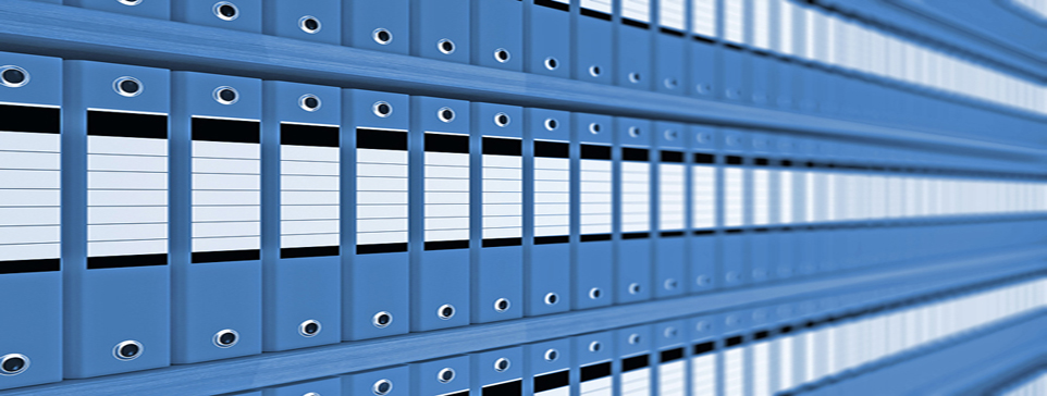 Rows of file folders on a shelf.